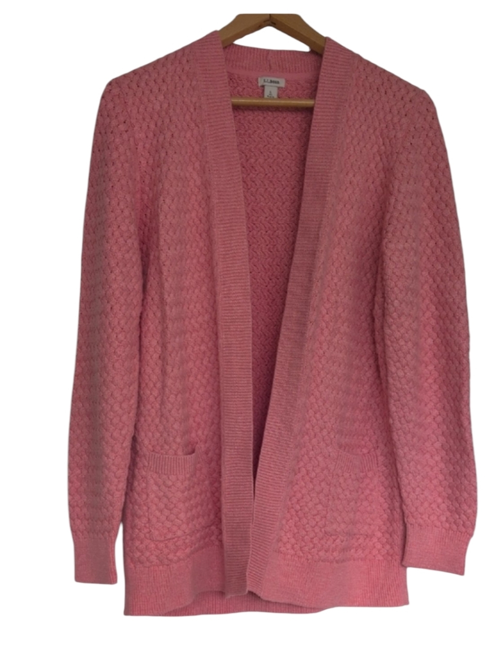 L.L. Bean Open Knit Cardigan Sweater 100 % Cotton Coral Pink Women's Size Large